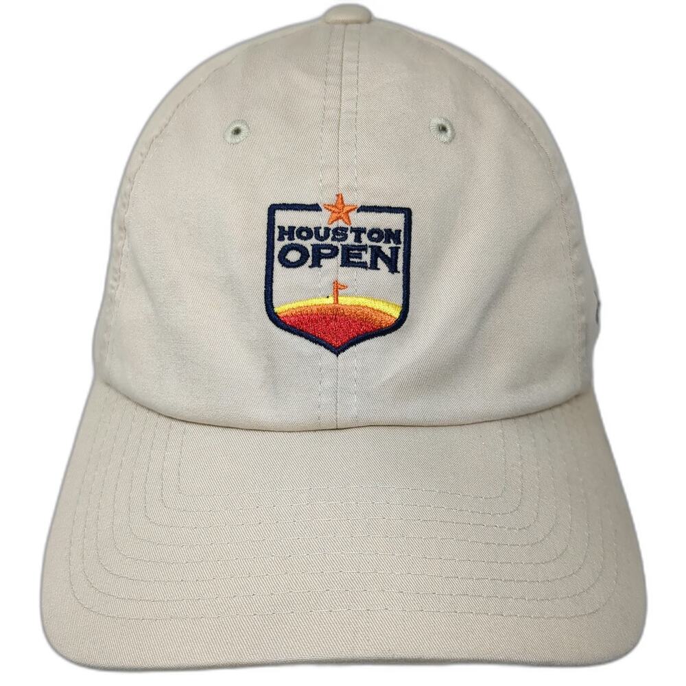 Levelwear Houston Open Golf Logo Beige Baseball Cap OSFM Slideback Buckle Hat